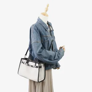 Sac cabas pour femme en toile et cuir véritable, sac porté épaule élégant et pratique.