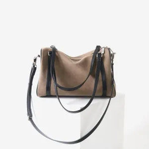 Sac porté épaule Boston en toile et cuir minimaliste quotidien navettage sac à main détail.