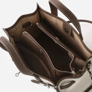 Sac cabas fourre-tout en toile et cuir pour femme sac à main de travail poche zippée