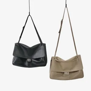 Sac à bandoulière souple en cuir classique en noir et kaki, sac à main élégant pour le travail.
