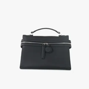 Sac à main en cuir noir avec poignée, cabas élégant en cuir grainé, sac bandoulière travail.