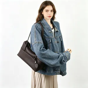 Sac porté épaule marron foncé en cuir véritable, sac sous les aisselles élégant et grande capacité.