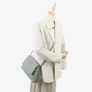 Sac bandoulière en cuir tissé vert élégant sac porté épaule rabat décontracté pour femme