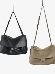 Sac à main bandoulière en cuir souple pour femme grand format cabas de travail noir kaki