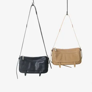 Sac à épaule rabat vintage minimaliste, petit sac bandoulière en cuir véritable
