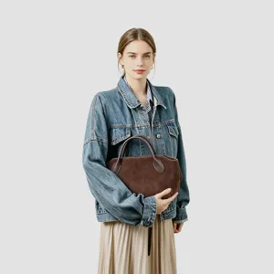Sac cabas rétro en daim marron pour femme, sac à main fourre-tout élégant et décontracté.