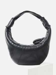 Bolso Hobo Croissant de Piel de Cordero para Mujer Estilo Francés Vintage Plisado Bolso de Axila Asa Anudada Bolso de Hombro