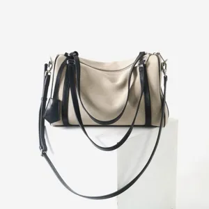 Sac bandoulière Boston minimaliste en toile et cuir, sac de tous les jours pour femmes.