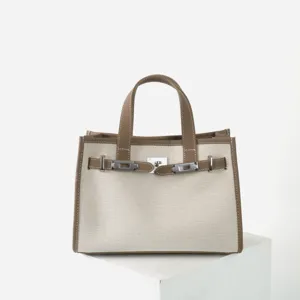 Sac cabas en toile et cuir pour femme sac a main de commute decontracte grande capacite