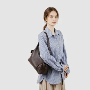 Bolso de hombro de cuero auténtico marrón oscuro para mujer, diseño casual y elegante.