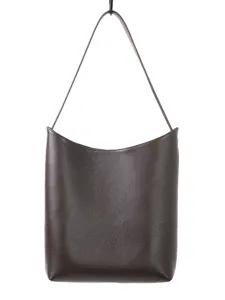 Borsa a spalla in vera pelle marrone scuro, shopper minimalista per il lavoro quotidiano.