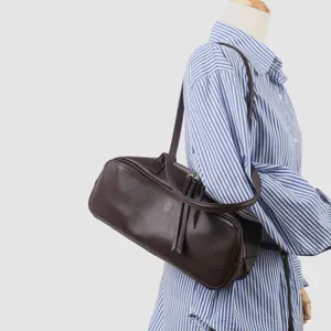 Bolso de boliche de cuero marrón oscuro bolso de hombro elegante bolso de almohada para mujer