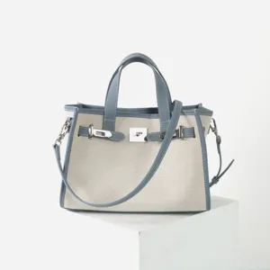 Sac cabas pour femme en toile et cuir, sac à main élégant avec bandoulière pour bureau.