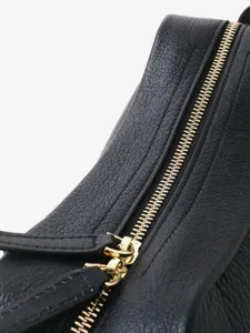 Sac Boston en cuir noir, superbe sac à main souple avec fermeture éclair dorée.