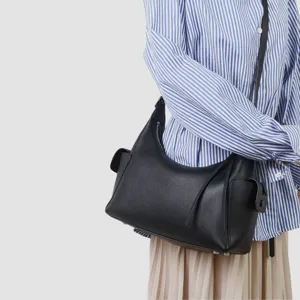 Bolso de hombro mensajero de moto en cuero genuino negro, gran capacidad para mujeres.