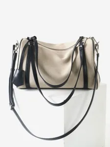 Sac bandoulière Boston minimaliste en toile et cuir, grand sac cabas quotidien pour femme élégante et chic