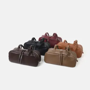Moderno bolso tipo bolos de piel auténtica, elegante bolso de hombro Boston para mujer.
