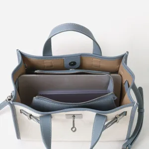 Sac cabas en toile et cuir, élégant sac fourre-tout spacieux avec fermeture sécurisée pour le travail.