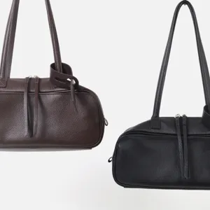 Bolso de hombro tipo bolos en cuero genuino para mujer, bolso elegante de gran capacidad.
