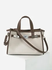 Femme Toile Cuir de Vachette Sac Cabas Rétro Trajet Bandoulière Avec Serrure Métallique Sac à Main