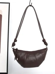 Femmes Cuir Véritable Croissant Dumpling Sac Minimaliste Plissé Simple Épaule Bandoulière Sac Souple Peau de Mouton Casual Sac à Main