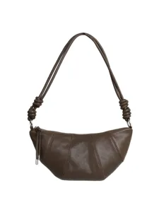 Sac porté épaule croissant en cuir véritable pour femme, élégant sac bandoulière marron.