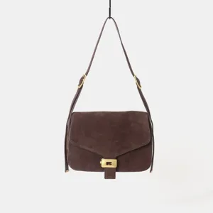 Sac bandoulière en suédine marron avec fermoir métallique doré pour le quotidien