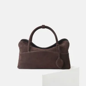 Sac cabas rétro en daim marron pour femmes, sac à main oreiller élégant.