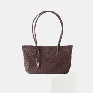 Sac cabas tressé en cuir marron femme sac à main minimaliste sac épaule chic sac sous les aisselles