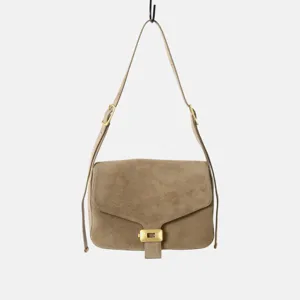 Sac à bandoulière en suède avec fermoir en métal, sac rétro élégant pour femme.