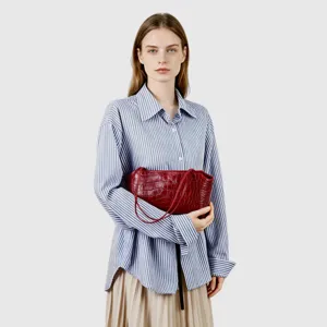 Red crocodile pattern genuine leather underarm bag, elegant shoulder handbag for women commuting daily.