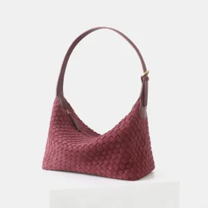 Sac à épaule hobo en cuir tissé de couleur bordeaux pour femme sac bandoulière mode