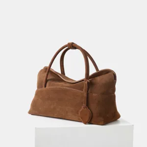 Sac cabas en daim marron pour femme, sac oreiller vintage de commuotage, sac à main élégant.