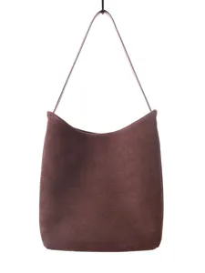 Sac porté épaule en daim marron sac seau minimaliste en cuir véritable pour travail quotidien