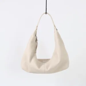 Sac porté épaule hobo minimaliste en cuir de vachette souple pour femme, cabas spacieux.