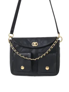 Sac à Main Bandoulière en Cuir Matelassé Noir avec Chaîne Dorée pour Femme Principal