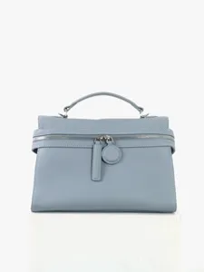 Sac à main en cuir véritable bleu-gris pour femme, élégant sac porté épaule quotidien.