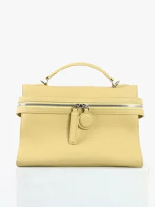 Sac à main jaune en cuir véritable, élégant sac bandoulière pour femme style bureau.