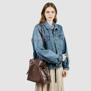Sac a main souple en cuir pour femme hobo sac seau avec cordon de serrage tendance.