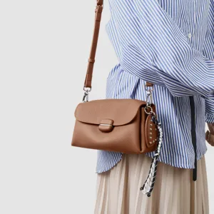 Bolso cruzado de cuero marrón para mujer, bolso de mano de piel de vaca suave con correa ajustable.