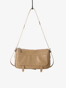 Sac Bandoulière en Cuir au Tannage Végétal pour Femmes Vintage Rabat Minimaliste Sac Aisselle Quotidien