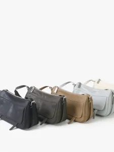 Sac porté épaule rétro en cuir tanné végétal minimaliste à rabat sac sous aisselle