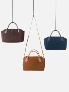 2026 Nouveau Sac Main Daim Cuir Vachette Rétro Travail Simple Polyvalent Cabas Principal