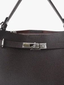 Sac à bandoulière marron en cuir véritable avec fermoir métallique élégant pour femmes