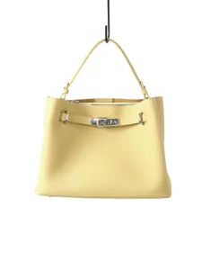 Sac cabas en cuir véritable pour femme, élégant sac à main jaune pour le travail et quotidien.
