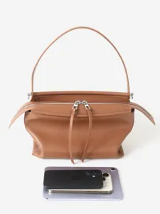 Grand sac porté épaule en cuir marron sac hobo décontracté cabas de travail pour femme