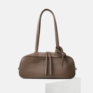 Bolso de hombro bowling de cuero marrón diseño minimalista elegante bolso de mano diario