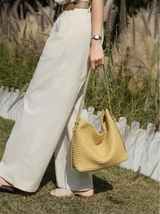 Sac à bandoulière en cuir tissé pour femme grande capacité sac hobo décontracté mode sac