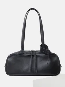 Bolso Bowling de Cuero Genuino de Gran Capacidad para Mujer Cuero de Vaca de Primera Capa Bolso Boston de Axila Vintage Lujoso Bolso de Hombro