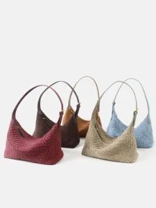 Sac à Bandoulière Hobo en Cuir Tressé Chic Décontracté Mode Multicolore Rétro Femme Sac